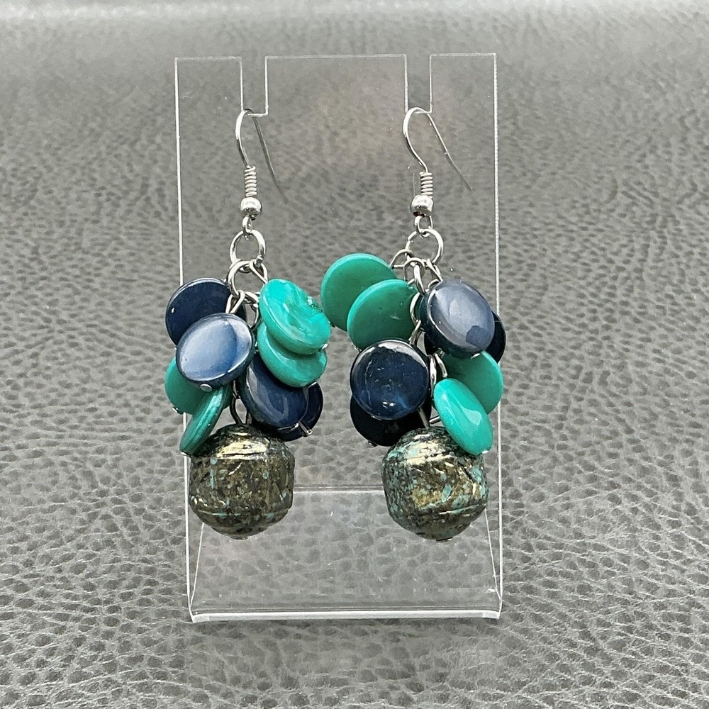 Earrings Multicolor Blue Green Beaded Dangle Drop Womens French‎ Wire Jewelry